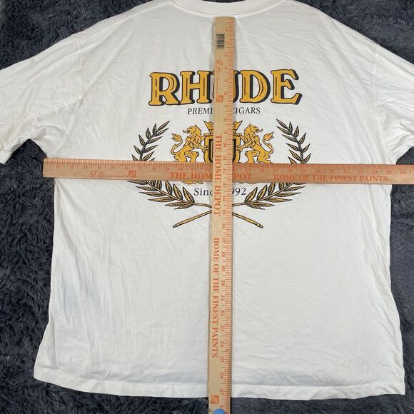 Rhude T-Shirt Men's Large Beige Short Sleeve "Premium Cigars" Graphic Tee Design - Picture 8 of 8
